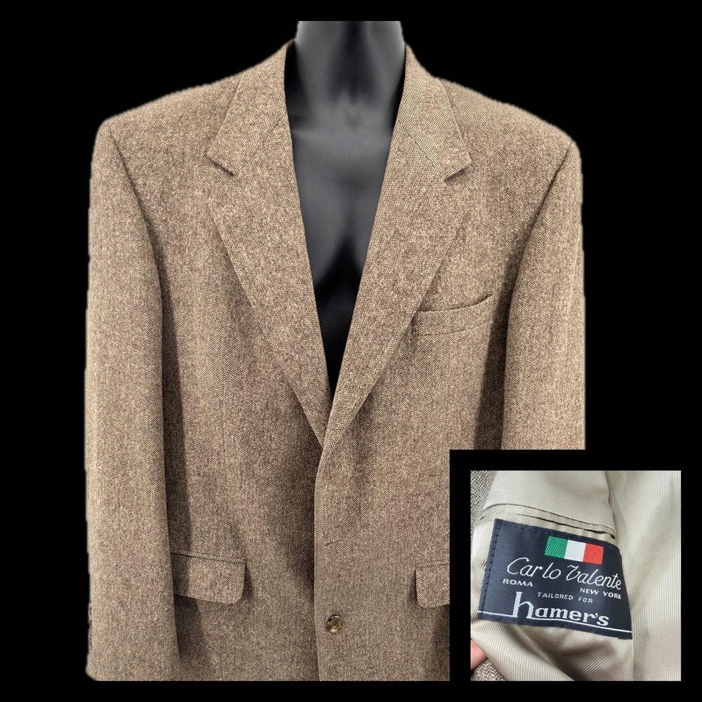 Carlo Valente Blazer Mens XL Tan 100% Camel Hair Herringbone Sport Coat USA